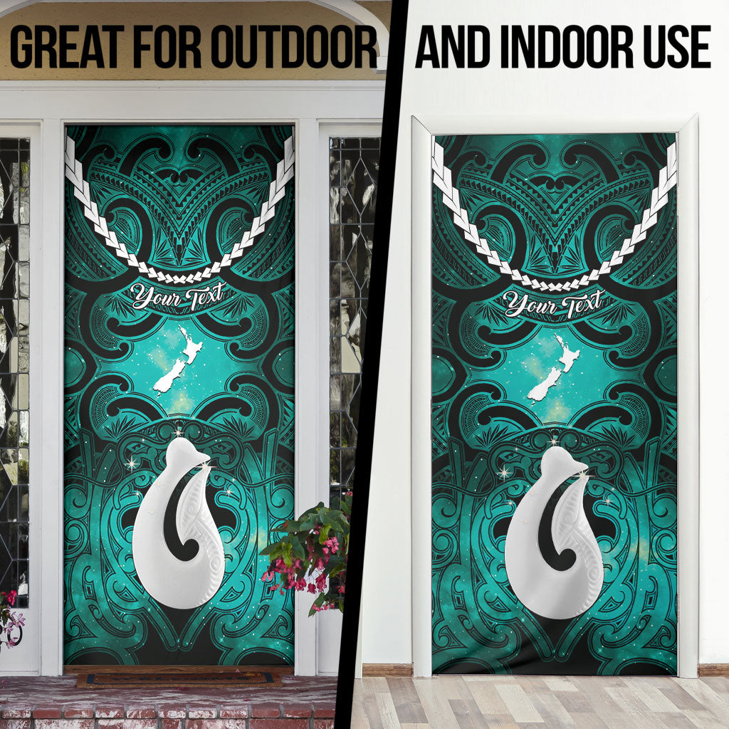 Personalised Maori Matariki Hei Matau Turquoise Door Cover Maori Kowhaiwhai Pattern Galaxy
