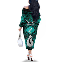 Personalised Maori Matariki Hei Matau Turquoise Family Matching Off The Shoulder Long Sleeve Dress and Hawaiian Shirt Maori Kowhaiwhai Pattern Galaxy LT01 - Polynesian Pride