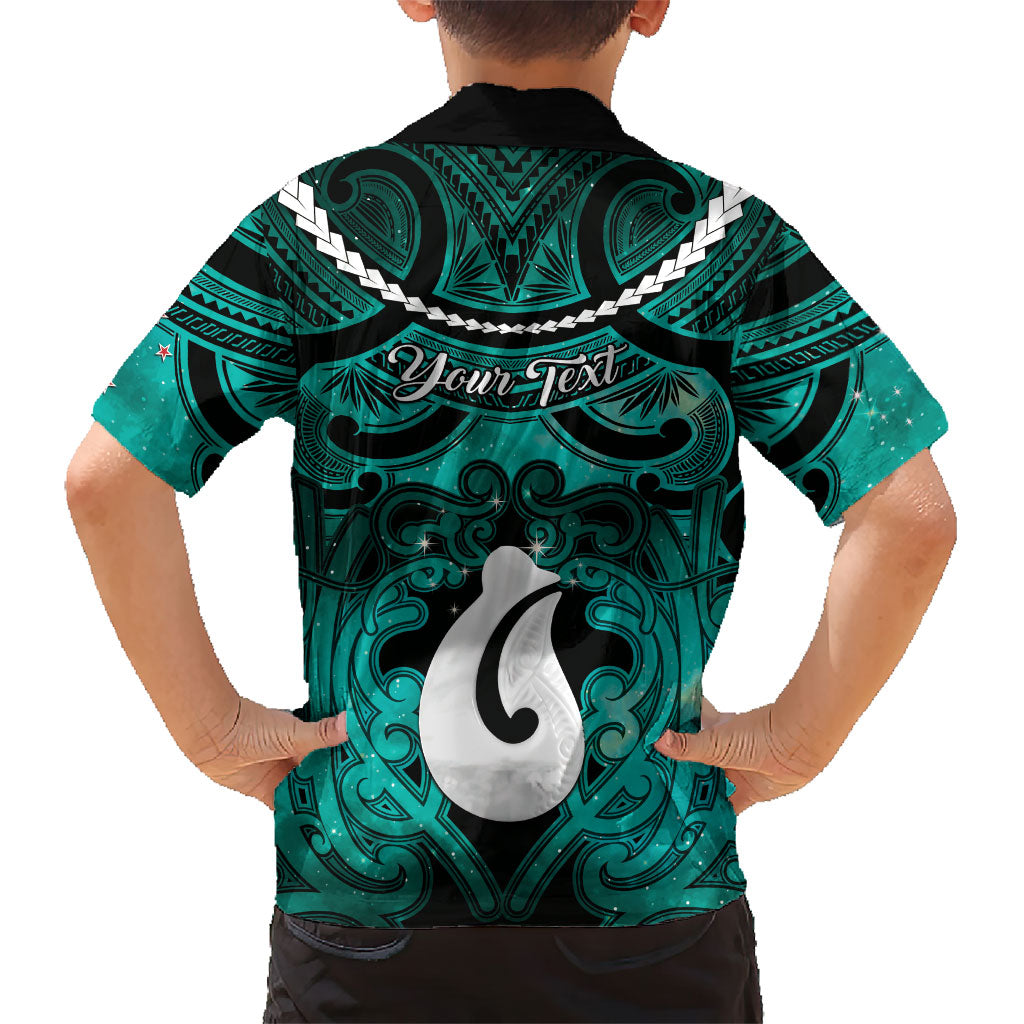 Personalised Maori Matariki Hei Matau Turquoise Family Matching Off Shoulder Maxi Dress and Hawaiian Shirt Maori Kowhaiwhai Pattern Galaxy LT01 - Polynesian Pride