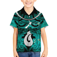 Personalised Maori Matariki Hei Matau Turquoise Family Matching Off Shoulder Maxi Dress and Hawaiian Shirt Maori Kowhaiwhai Pattern Galaxy LT01 Son's Shirt Turquoise - Polynesian Pride