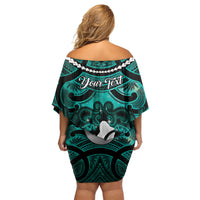 Personalised Maori Matariki Hei Matau Turquoise Family Matching Off Shoulder Short Dress and Hawaiian Shirt Maori Kowhaiwhai Pattern Galaxy LT01 - Polynesian Pride