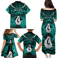 Personalised Maori Matariki Hei Matau Turquoise Family Matching Puletasi and Hawaiian Shirt Maori Kowhaiwhai Pattern Galaxy LT01 - Polynesian Pride