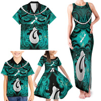 Personalised Maori Matariki Hei Matau Turquoise Family Matching Tank Maxi Dress and Hawaiian Shirt Maori Kowhaiwhai Pattern Galaxy LT01 - Polynesian Pride