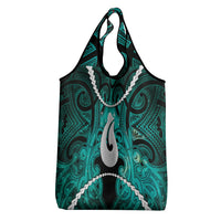 Maori Matariki Hei Matau Turquoise Grocery Bag Maori Kowhaiwhai Pattern Galaxy