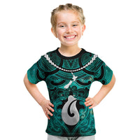 Personalised Maori Matariki Hei Matau Turquoise Kid T Shirt Maori Kowhaiwhai Pattern Galaxy LT01 Turquoise - Polynesian Pride