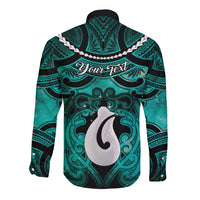 Personalised Maori Matariki Hei Matau Turquoise Long Sleeve Button Shirt Maori Kowhaiwhai Pattern Galaxy