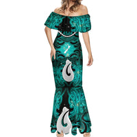 Personalised Maori Matariki Hei Matau Turquoise Mermaid Dress Maori Kowhaiwhai Pattern Galaxy