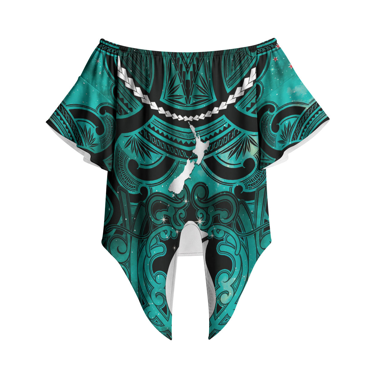 Personalised Maori Matariki Hei Matau Turquoise Off Shoulder Wrap Waist Top Maori Kowhaiwhai Pattern Galaxy LT01 Turquoise - Polynesian Pride