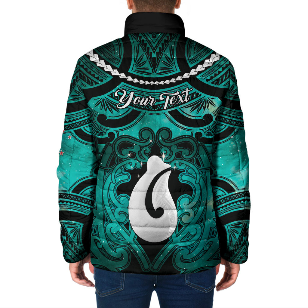 Personalised Maori Matariki Hei Matau Turquoise Padded Jacket Maori Kowhaiwhai Pattern Galaxy