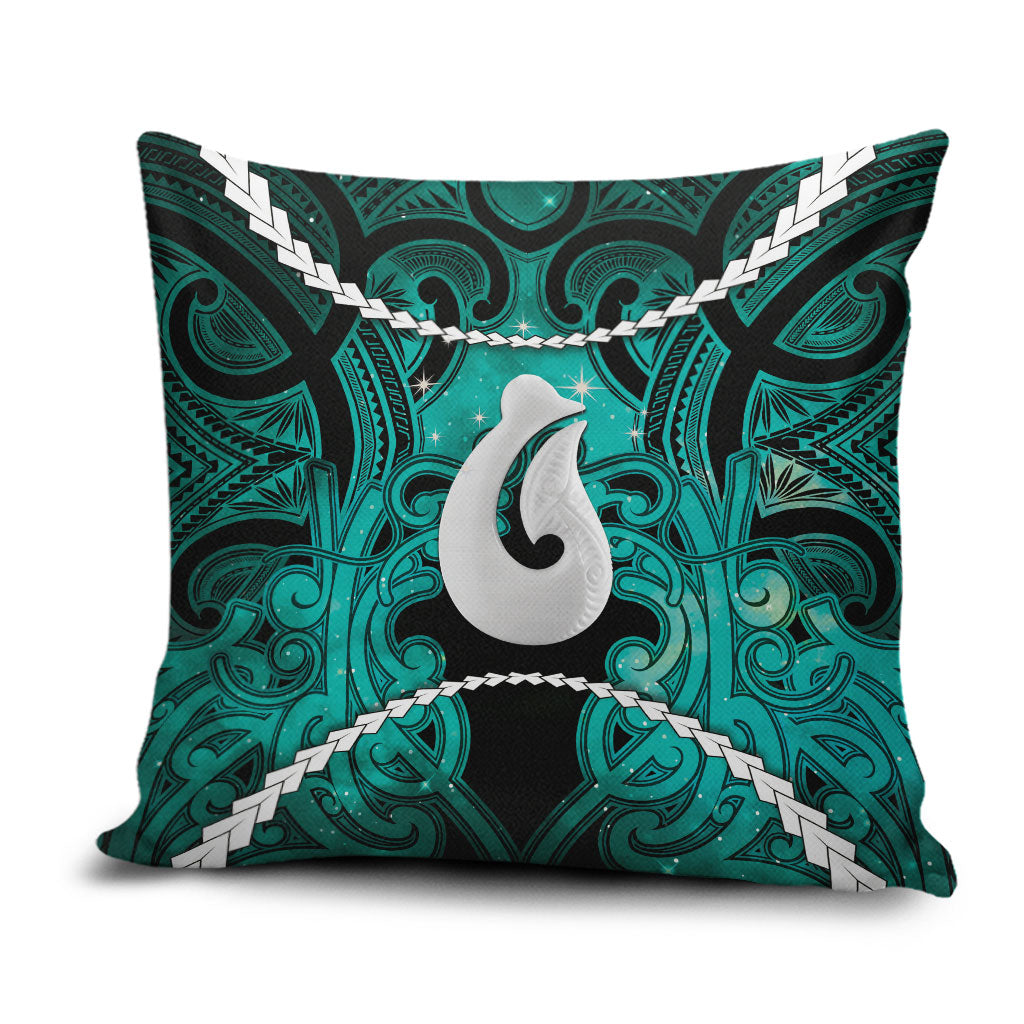 Maori Matariki Hei Matau Turquoise Pillow Cover Maori Kowhaiwhai Pattern Galaxy