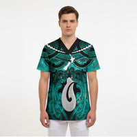 Personalised Maori Matariki Hei Matau Turquoise Scrub Top Maori Kowhaiwhai Pattern Galaxy