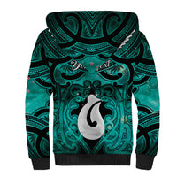 Personalised Maori Matariki Hei Matau Turquoise Sherpa Hoodie Maori Kowhaiwhai Pattern Galaxy