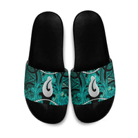 Maori Matariki Hei Matau Turquoise Slide Sandals Maori Kowhaiwhai Pattern Galaxy