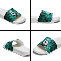 Maori Matariki Hei Matau Turquoise Slide Sandals Maori Kowhaiwhai Pattern Galaxy