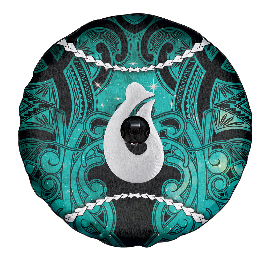 Maori Matariki Hei Matau Turquoise Spare Tire Cover Maori Kowhaiwhai Pattern Galaxy