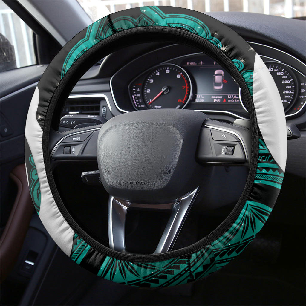 Maori Matariki Hei Matau Turquoise Steering Wheel Cover Maori Kowhaiwhai Pattern Galaxy LT01 - Polynesian Pride