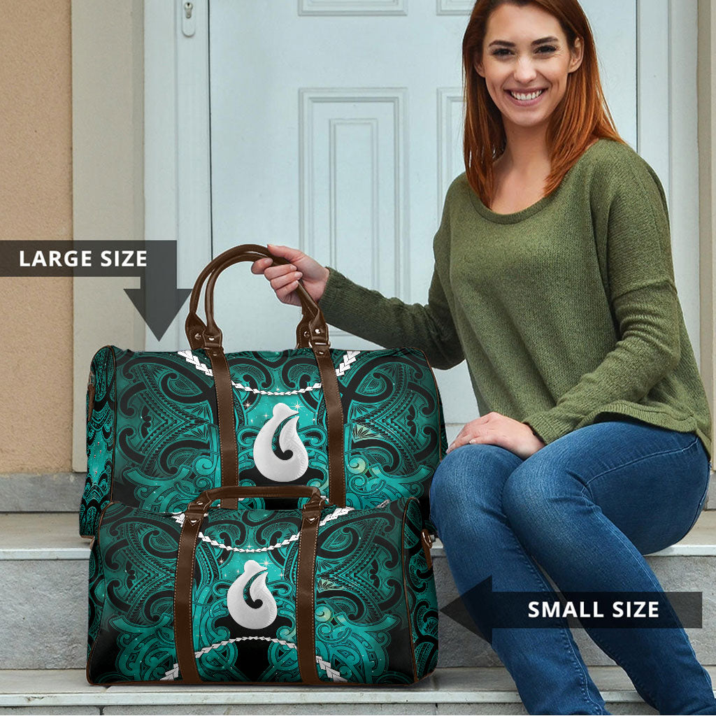 Maori Matariki Hei Matau Turquoise Travel Bag Maori Kowhaiwhai Pattern Galaxy