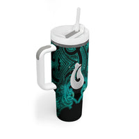 Personalised Maori Matariki Hei Matau Turquoise Tumbler With Handle Maori Kowhaiwhai Pattern Galaxy LT01 - Polynesian Pride