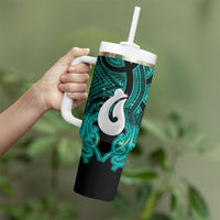 Personalised Maori Matariki Hei Matau Turquoise Tumbler With Handle Maori Kowhaiwhai Pattern Galaxy LT01 - Polynesian Pride