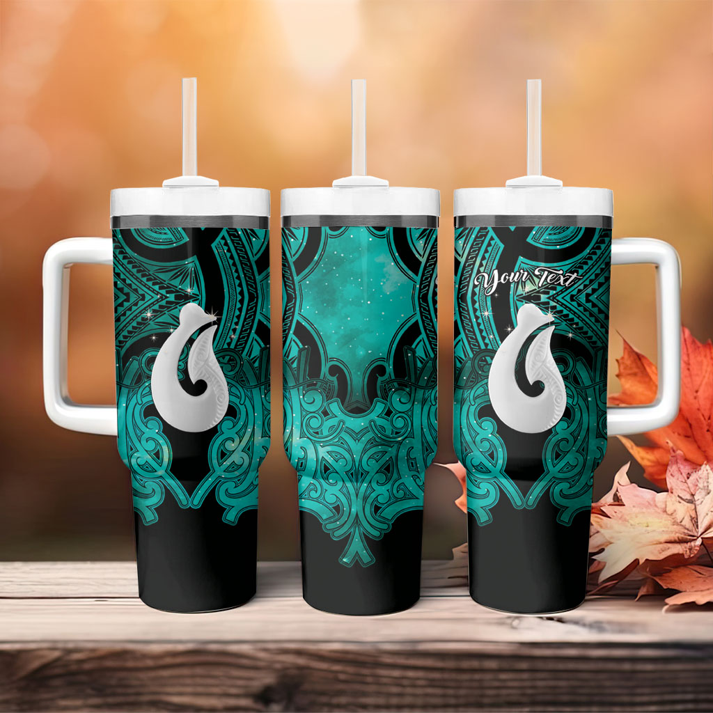 Personalised Maori Matariki Hei Matau Turquoise Tumbler With Handle Maori Kowhaiwhai Pattern Galaxy LT01 - Polynesian Pride