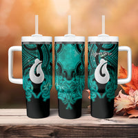 Personalised Maori Matariki Hei Matau Turquoise Tumbler With Handle Maori Kowhaiwhai Pattern Galaxy LT01 - Polynesian Pride