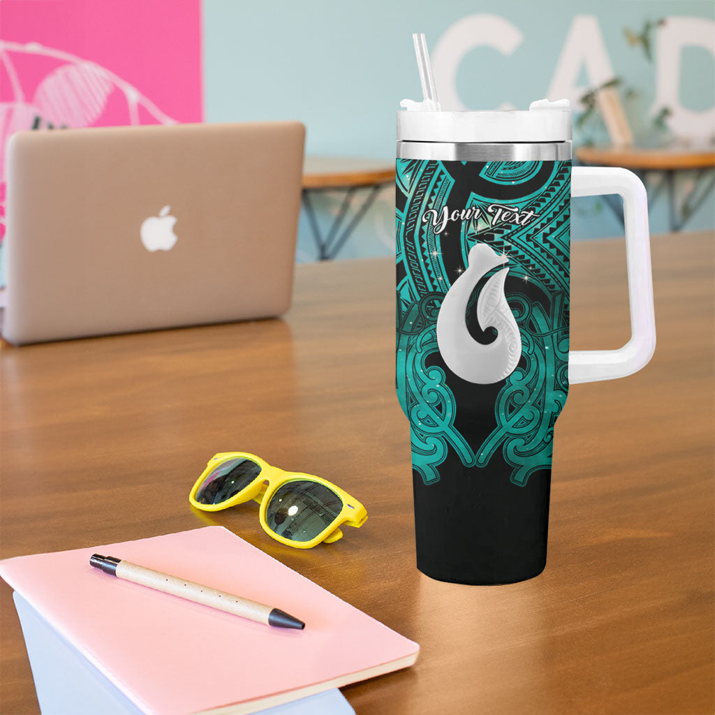 Personalised Maori Matariki Hei Matau Turquoise Tumbler With Handle Maori Kowhaiwhai Pattern Galaxy LT01 - Polynesian Pride