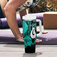 Personalised Maori Matariki Hei Matau Turquoise Tumbler With Handle Maori Kowhaiwhai Pattern Galaxy LT01 - Polynesian Pride