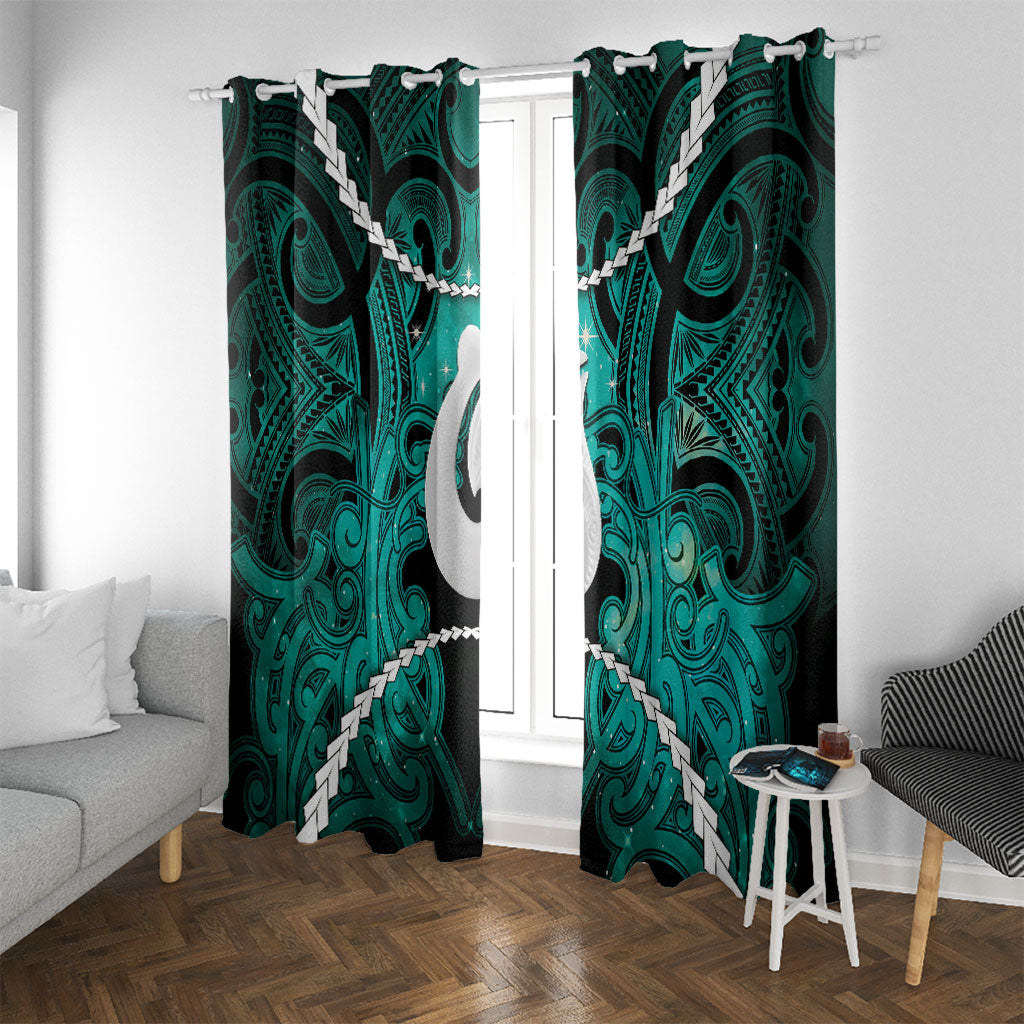 Maori Matariki Hei Matau Turquoise Window Curtain Maori Kowhaiwhai Pattern Galaxy