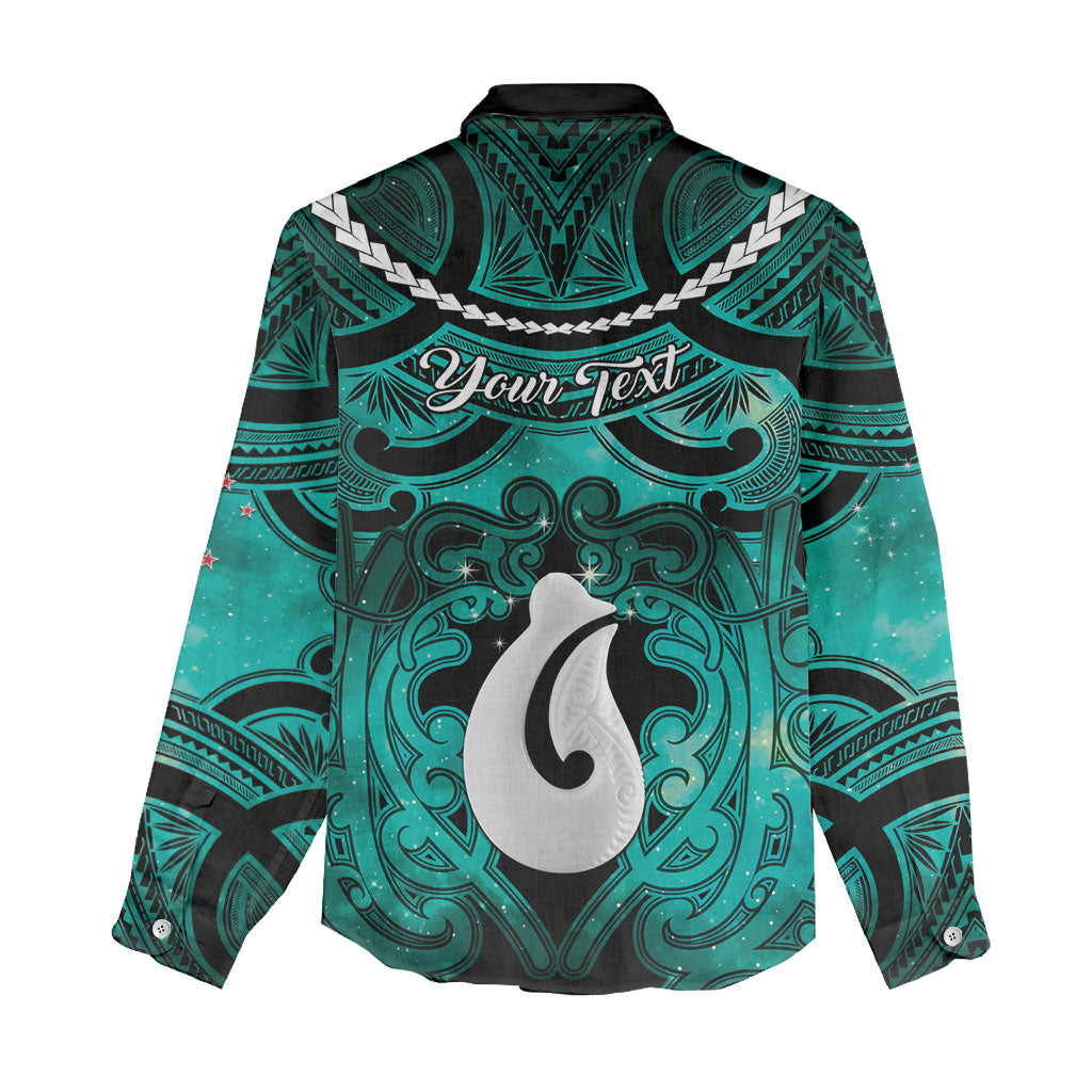 Personalised Maori Matariki Hei Matau Turquoise Women Casual Shirt Maori Kowhaiwhai Pattern Galaxy LT01 - Polynesian Pride
