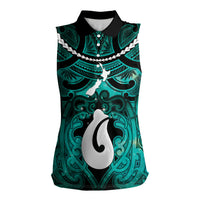 Personalised Maori Matariki Hei Matau Turquoise Women Sleeveless Polo Shirt Maori Kowhaiwhai Pattern Galaxy LT01 Female Turquoise - Polynesian Pride