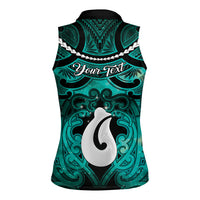 Personalised Maori Matariki Hei Matau Turquoise Women Sleeveless Polo Shirt Maori Kowhaiwhai Pattern Galaxy LT01 - Polynesian Pride