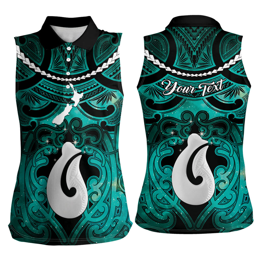Personalised Maori Matariki Hei Matau Turquoise Women Sleeveless Polo Shirt Maori Kowhaiwhai Pattern Galaxy LT01 - Polynesian Pride