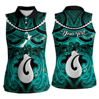 Personalised Maori Matariki Hei Matau Turquoise Women Sleeveless Polo Shirt Maori Kowhaiwhai Pattern Galaxy LT01 - Polynesian Pride