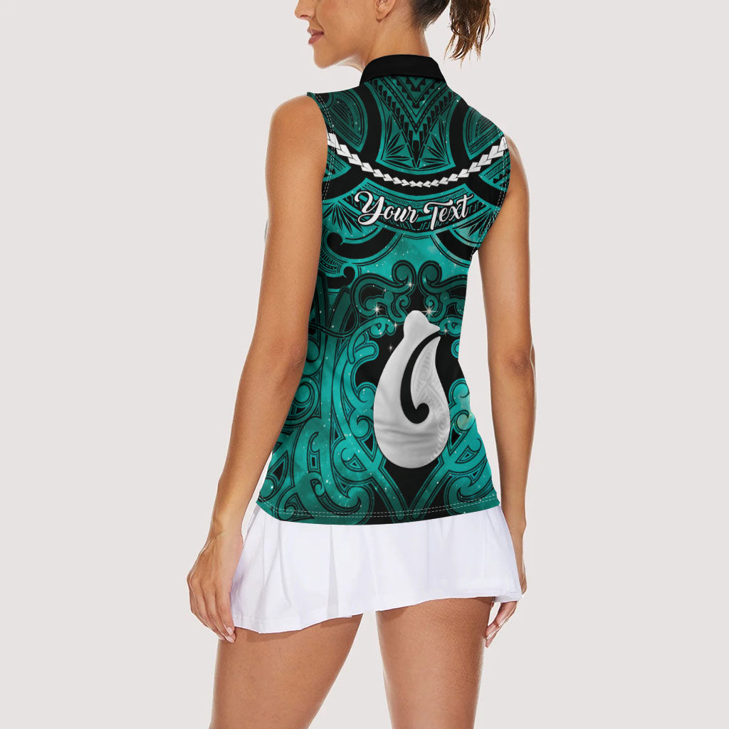 Personalised Maori Matariki Hei Matau Turquoise Women Sleeveless Polo Shirt Maori Kowhaiwhai Pattern Galaxy LT01 - Polynesian Pride