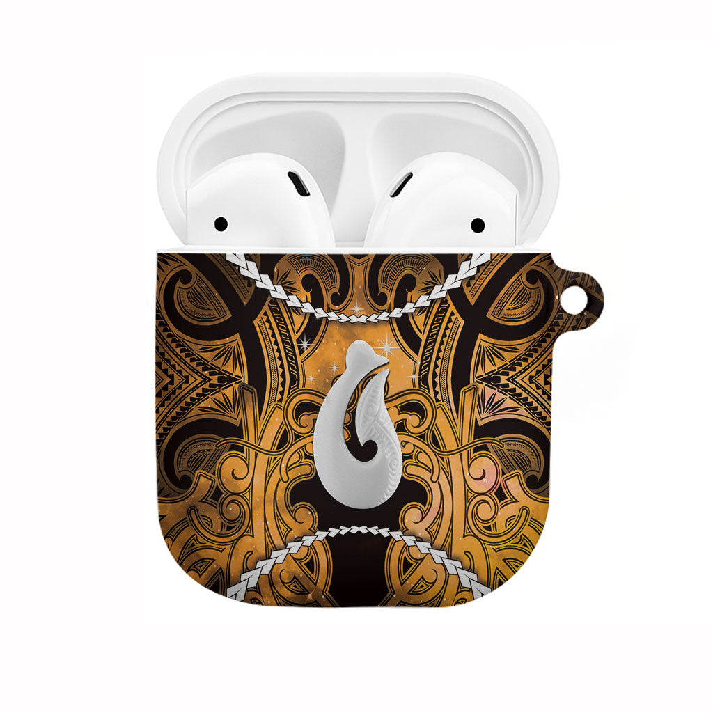 Maori Matariki Hei Matau Kowhai AirPods Case Maori Kowhaiwhai Pattern Galaxy LT01 Yellow - Polynesian Pride