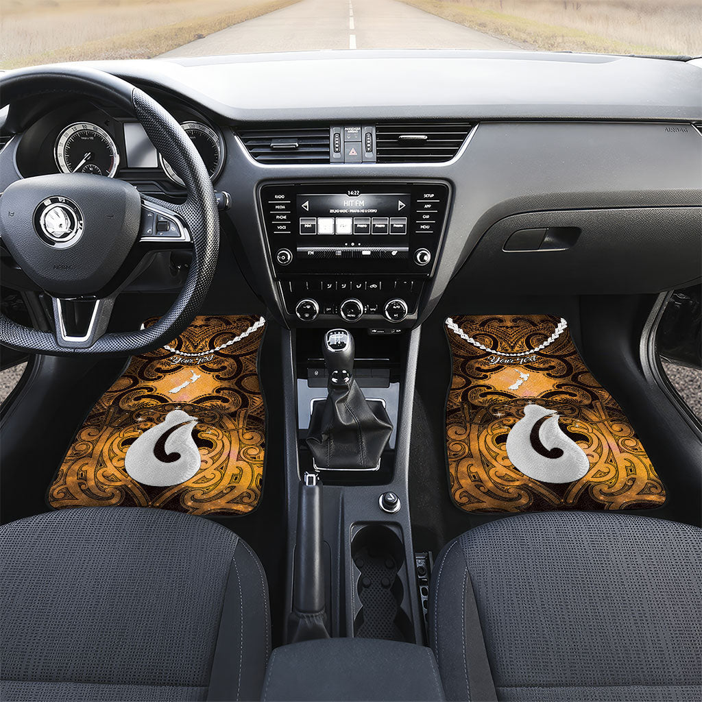 Personalised Maori Matariki Hei Matau Kowhai Car Mats Maori Kowhaiwhai Pattern Galaxy LT01 Set 2pcs - Front Yellow - Polynesian Pride