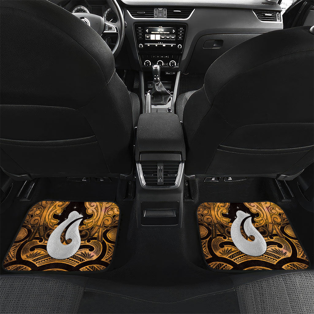 Personalised Maori Matariki Hei Matau Kowhai Car Mats Maori Kowhaiwhai Pattern Galaxy LT01 Set 2pcs - Back Yellow - Polynesian Pride