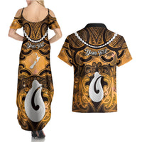 Personalised Maori Matariki Hei Matau Kowhai Couples Matching Summer Maxi Dress and Hawaiian Shirt Maori Kowhaiwhai Pattern Galaxy LT01 - Polynesian Pride