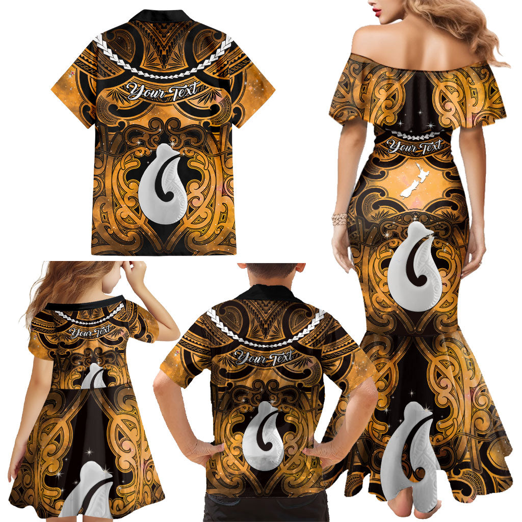 Personalised Maori Matariki Hei Matau Kowhai Family Matching Mermaid Dress and Hawaiian Shirt Maori Kowhaiwhai Pattern Galaxy LT01 - Polynesian Pride