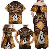 Personalised Maori Matariki Hei Matau Kowhai Family Matching Off Shoulder Maxi Dress and Hawaiian Shirt Maori Kowhaiwhai Pattern Galaxy LT01 - Polynesian Pride