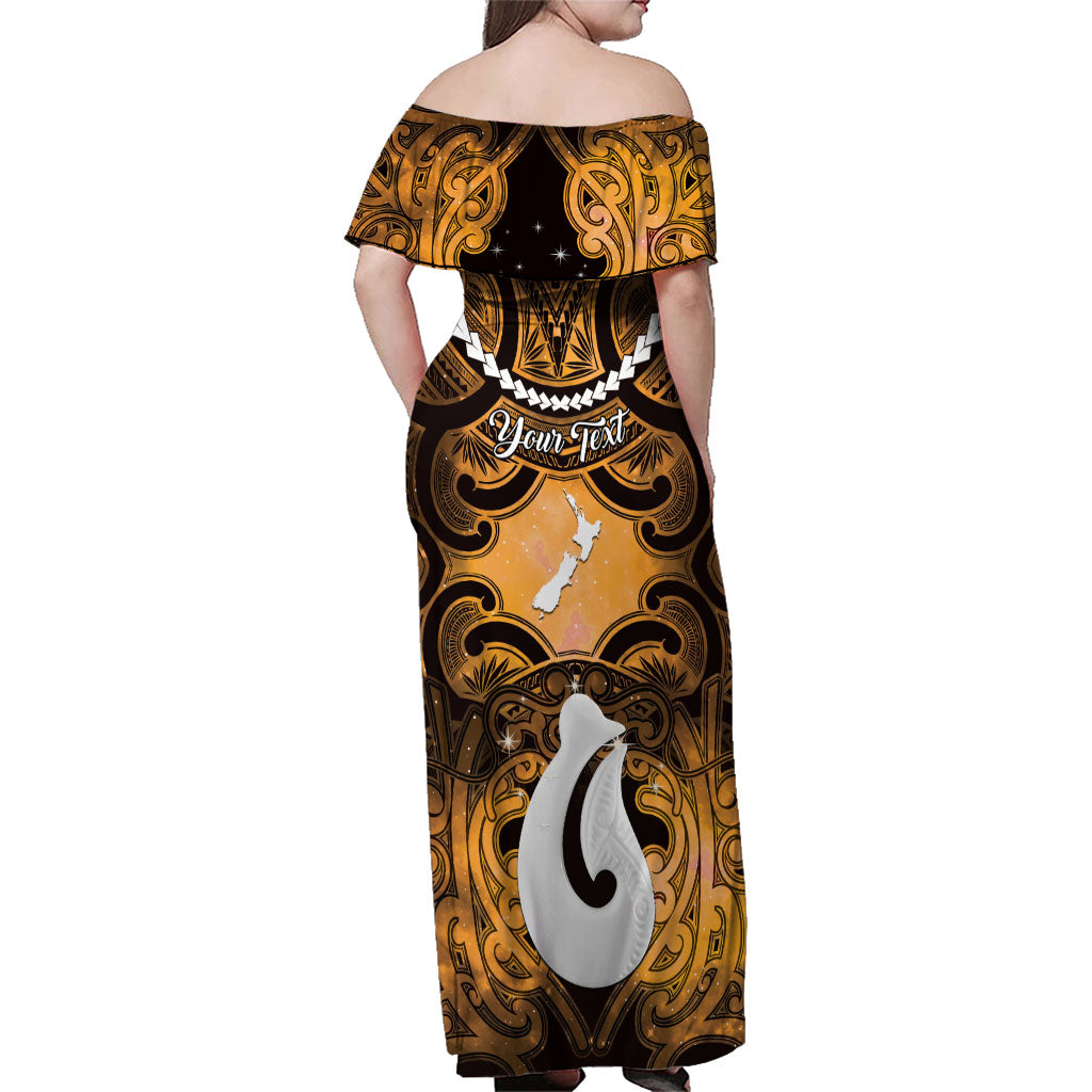 Personalised Maori Matariki Hei Matau Kowhai Family Matching Off Shoulder Maxi Dress and Hawaiian Shirt Maori Kowhaiwhai Pattern Galaxy LT01 - Polynesian Pride