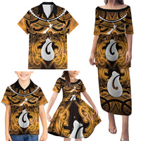 Personalised Maori Matariki Hei Matau Kowhai Family Matching Puletasi and Hawaiian Shirt Maori Kowhaiwhai Pattern Galaxy LT01 - Polynesian Pride