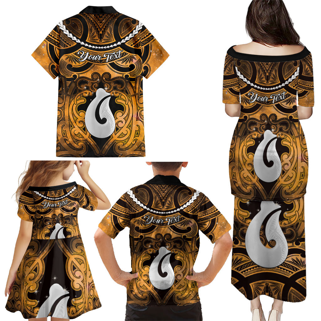 Personalised Maori Matariki Hei Matau Kowhai Family Matching Puletasi and Hawaiian Shirt Maori Kowhaiwhai Pattern Galaxy LT01 - Polynesian Pride