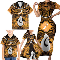 Personalised Maori Matariki Hei Matau Kowhai Family Matching Short Sleeve Bodycon Dress and Hawaiian Shirt Maori Kowhaiwhai Pattern Galaxy LT01 - Polynesian Pride
