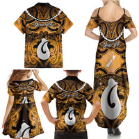 Personalised Maori Matariki Hei Matau Kowhai Family Matching Summer Maxi Dress and Hawaiian Shirt Maori Kowhaiwhai Pattern Galaxy LT01 - Polynesian Pride