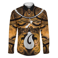 Personalised Maori Matariki Hei Matau Kowhai Family Matching Tank Maxi Dress and Hawaiian Shirt Maori Kowhaiwhai Pattern Galaxy LT01 Dad's Shirt - Long Sleeve Yellow - Polynesian Pride