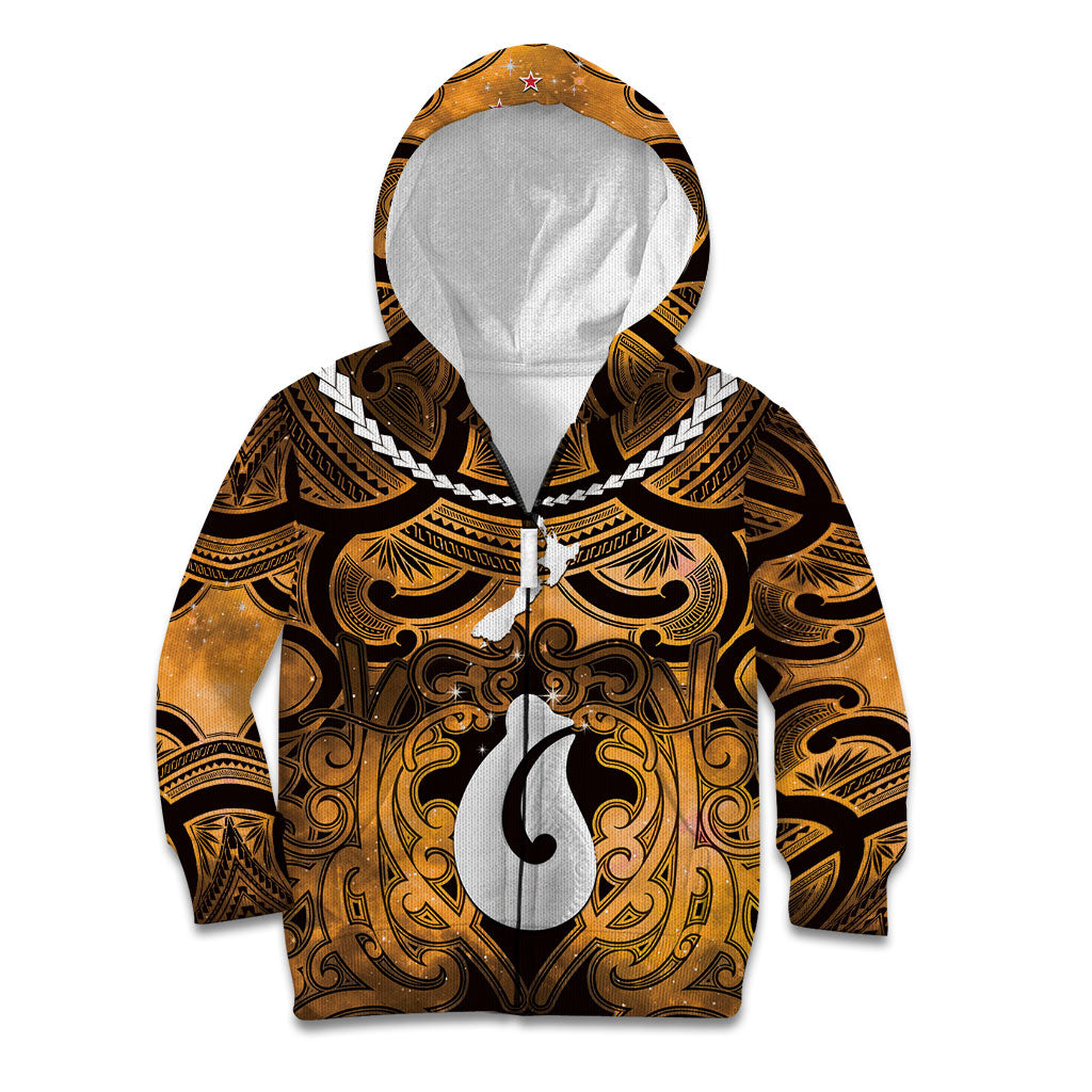 Personalised Maori Matariki Hei Matau Kowhai Kid Hoodie Maori Kowhaiwhai Pattern Galaxy