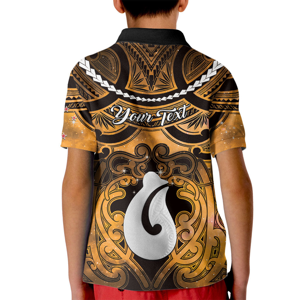 Personalised Maori Matariki Hei Matau Kowhai Kid Polo Shirt Maori Kowhaiwhai Pattern Galaxy