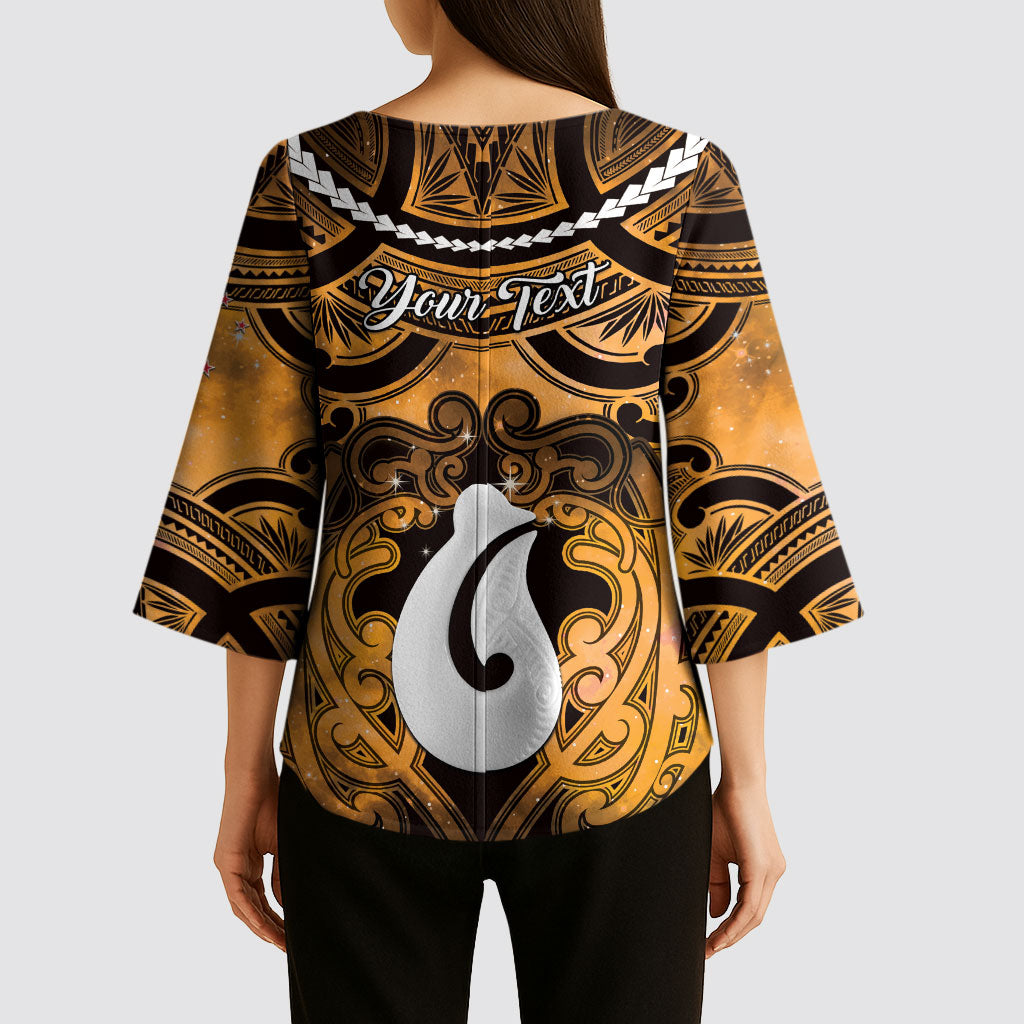Personalised Maori Matariki Hei Matau Kowhai Kimono Sleeve Blouse Maori Kowhaiwhai Pattern Galaxy