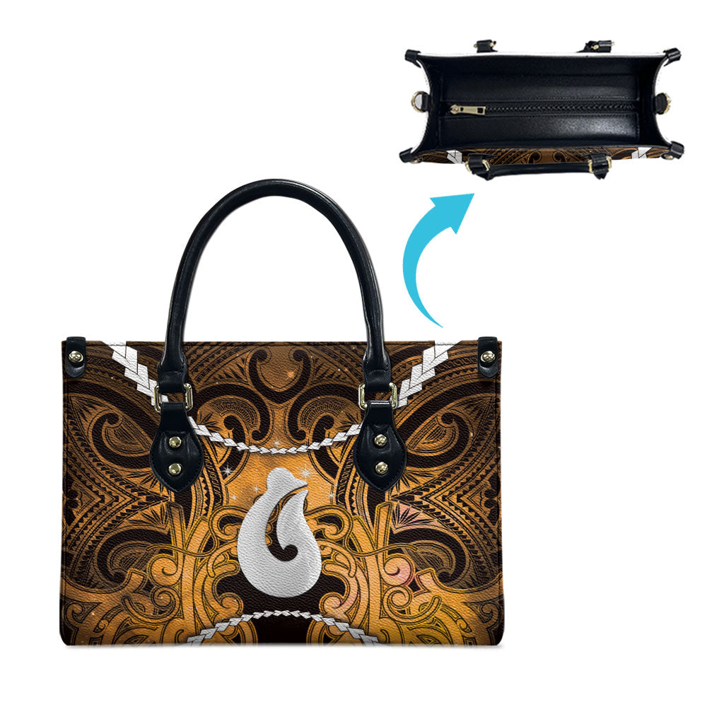 Maori Matariki Hei Matau Kowhai Leather Bag Maori Kowhaiwhai Pattern Galaxy